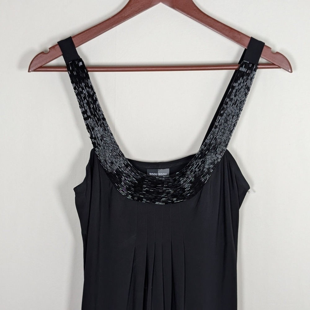 Bisou Bisou Michele Bohbot Black Beaded Neckline Dress Size 4 French Girl Chic